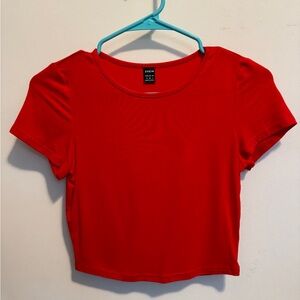 Red Fitted Crop Top with Short Sleeves